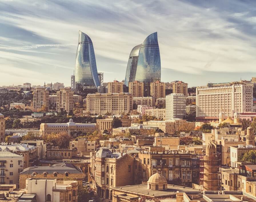 The center of Baku with the Flame Towers