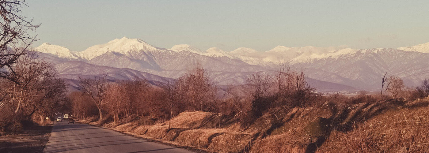 View on the Caucasus Mountains near the village of Eniseli in Kakheti