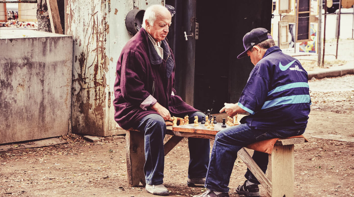 Two men in Tbilisi playing chess