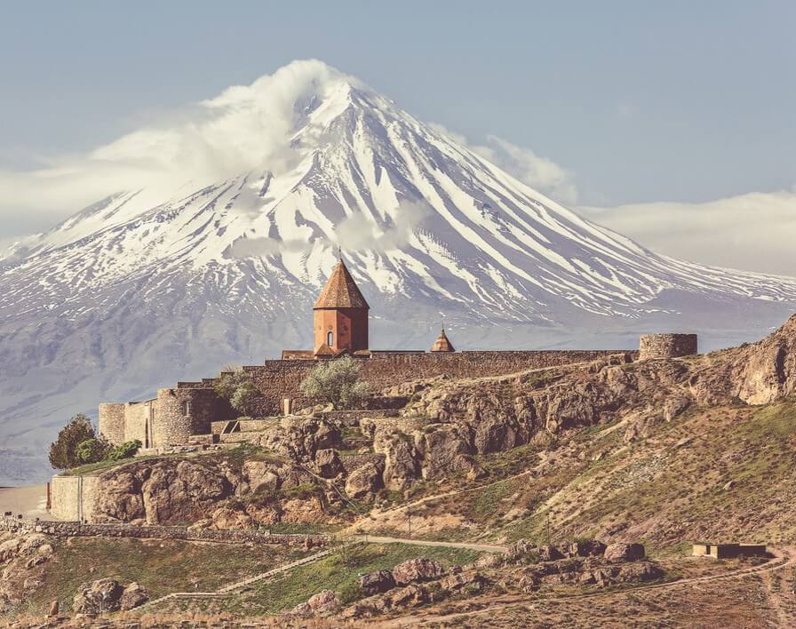 The Khor Virap Monastery in Armenia with Mount Ararat in the background