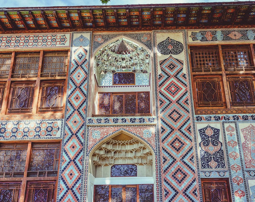 Mosaic walll in the Azerbaijani town of Sheki