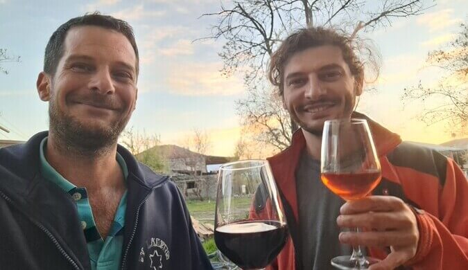 Two friends during a wine tasting in Kakheti